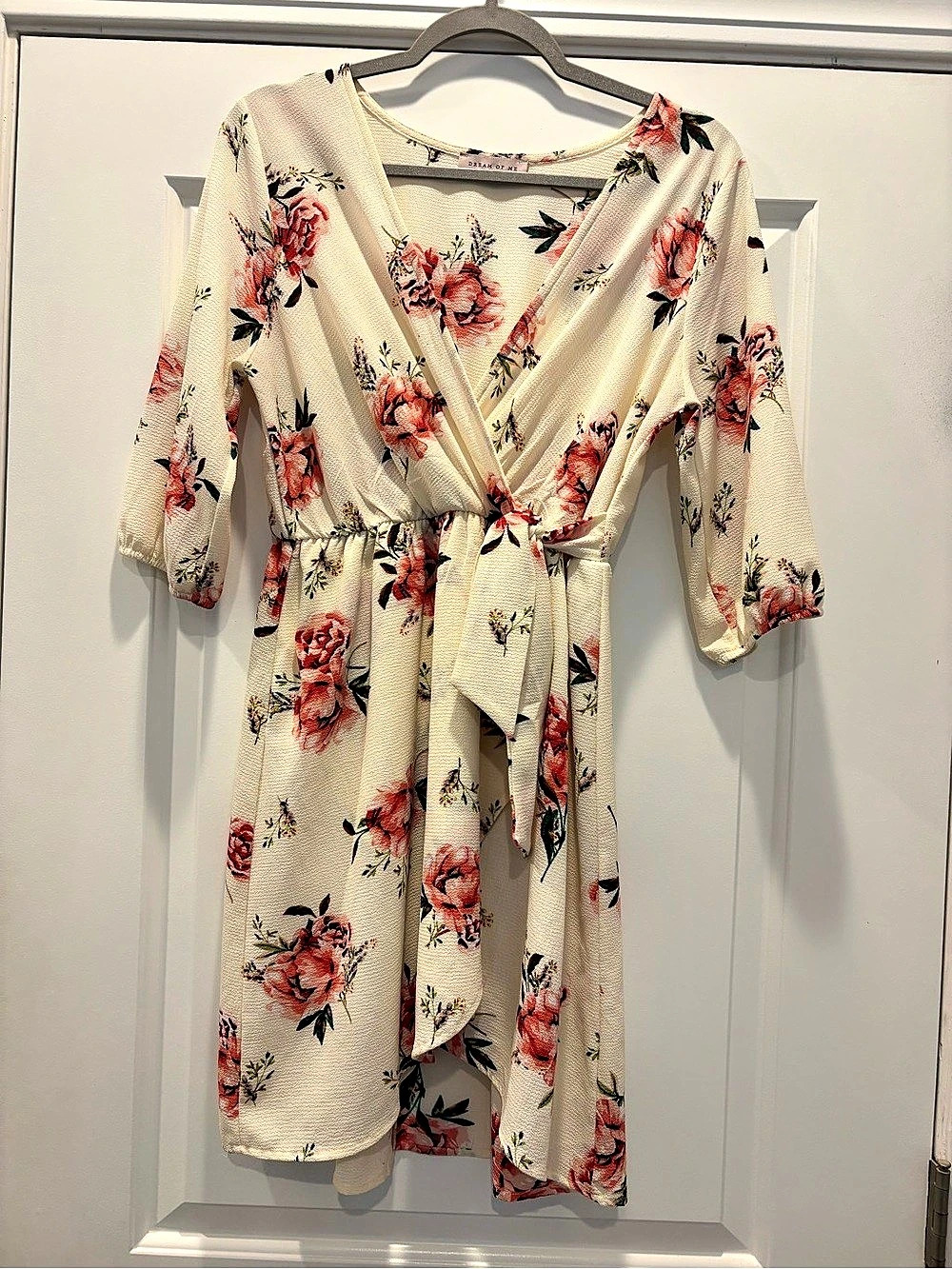 Dream of Me Floral Midi Dress in Cream & Pink Size Medium